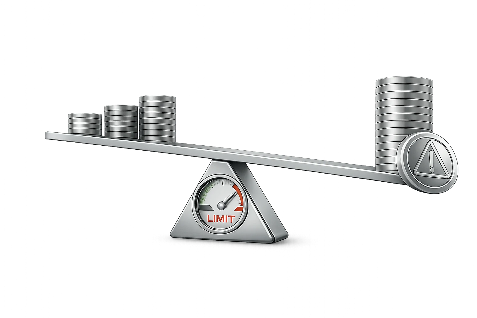 A balance scale showing a small stack of coins outweighed by a larger stack against a consistency limit gauge