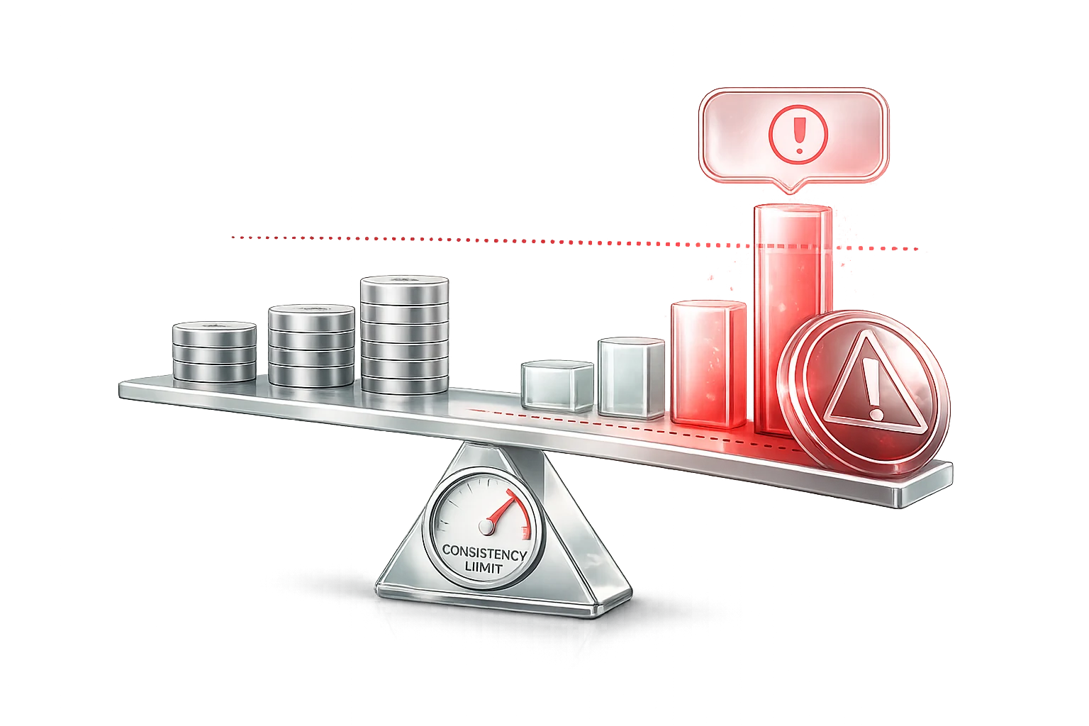 A balance scale tipping toward a red warning icon, illustrating a blocked payout